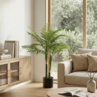 HOMCOM Artificial Palm Tree with 14 PEVA Leaves, 120cm Decorative Artificial Plant with Pot and Moss Effect, Green(m-7)