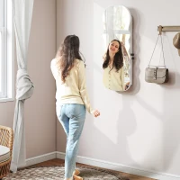 HOMCOM Espejo Joyero con Luz LED Montado en la Pared o en la Puerta con Cerradura Espejo Entero Blanco(m-2)
