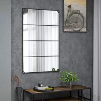 HOMCOM Specchio da Parete in Stile Industriale con 4 Ganci, in Vetro Multistrato, Metallo e MDF, 109x2x69 cm, Nero(m-2)