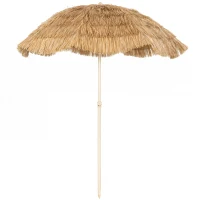 Outsunny Parasol de plage Ø 1,85 m, grand parasol inclinable, style hawaïen, hauteur du mât réglage, sac de transport , kaki(m-12)
