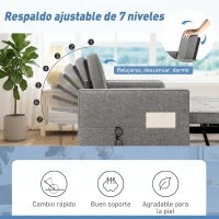 HOMCOM Sofá Cama 2 Plazas 3 en 1 Deslizantede Tejido Lino con Respaldo Ajustable Bolsillos 2 Cojines para Sala de Estar Gris(m-5)