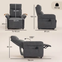 HOMCOM Recliner Armchair, Push Back Recliner Chair with Massage & Heat, Adjustable Armrests, Dual Side Pockets, Dark Grey(m-3)