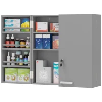 HOMCOM Armadietto per medicinali da parete con 2 ante, 4 ripiani e 2 chiavi, Grigio(m-5)