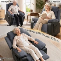 HOMCOM Poltrona Relax Reclinável Elétrica Levanta Pessoas com Controlo Remoto, Porta USB e Bolsos Laterais Cinzento Escuro(m-4)
