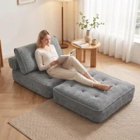 HOMCOM Klappsessel 1‑Sitzer 95 x 220 cm mit 2 Kissen, dickes Sitzpolster, 3‑in‑1 Schlafsessel, Hellgrau(m-2)