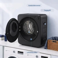 HOMCOM Mini suszarka do ubrań 4 kg z 5 programami do 60°C 800W/400W suszarka z odprowadzeniem powietrza z bębnem ze stali nierdzewnej Czarna(m-7)