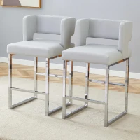 Lot de 2 tabourets de bar style nordique, structure métallique robuste avec pieds argentés, 48x53.3x91.4 cm, Gris clair+Argent(m-5)