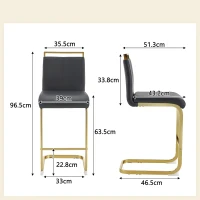 Lot de 2 tabourets de bar style nordique, design épuré et élégant avec piètement métal doré robuste, 39x46.5x96.5 cm, Noir+Doré(m-3)
