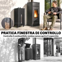 Outsunny Contenitore per Pellet 45kg con Coperchio in Acciaio, Ruote e Setaccio, Nero(m-6)
