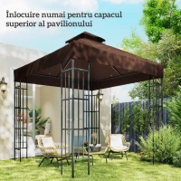 Outsunny Acoperiș de Schimb pentru Foișor 3x3 m cu 2 Niveluri pentru Grădină, Pânză Rezistentă la Apă din Țesătură Oxford 370g/㎡ Anti-UV 30+ cu Orificii de Drenaj, Cafea(m-6)