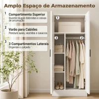 HOMCOM Roupeiro Moderno para Quarto com Barra para Pendurar e Prateleiras 70x37x164 cm Branco(m-5)