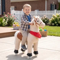 AIYAPLAY Cavallo a dondolo in peluche con testa rotante, ruote scorrevoli e suoni di nitriti, da 2 anni, marrone chiaro(m-9)