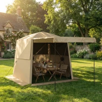 Outsunny Pop Up Gazebo Waterproof Instant Shelter with Awning Mesh Windows for Camping Patio 2 x 2 m, Khaki(m-10)