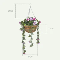 HOMCOM Set of 2 Decorative Artificial Plants, Faux Silk Azalea Flowers in Hanging Baskets, Fake Plants for Home Indoor Outdoor Decor, Pink and White(m-3)