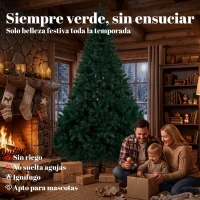 HOMCOM Árbol de Navidad de Abeto 270 cm con Ramas Articuladas 2418 Puntas de PVC Ignífugo Montaje Rápido Soporte de Acero Verde(m-4)