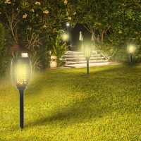 Outsunny Set 4 Faretti da Esterno LED a Energia Solare con 4 Picchetti, in Plastica, Ø12x72 cm, Nero(m-10)