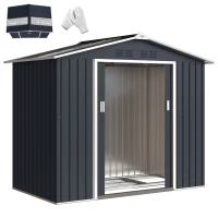 Căsuță din Metal 2,77 m² Outsunny 213 x 130 x 185 cm cu Fundație, Uși Glisante Gri Închis(m-11)