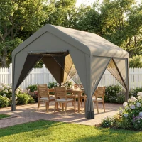 Outsunny 3 x 3 m Patio Gazebo with Netting & Curtains, Outdoor Canopy Shelter with Galvanised Steel Frame, Dark Grey(m-2)