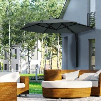 Outsunny 2.5m Wall Mounted Parasol, Hand to Push Outdoor Patio Umbrella with 180 Degree Rotatable Canopy for Porch, Deck, Garden, 250 cm, Dark Grey(m-2)