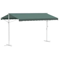 Outsunny Store Double Pente 4 x 3 m Manuel rétractable Inclinaison réglable métal Polyester imperméabilisé Vert foncé(m-1)