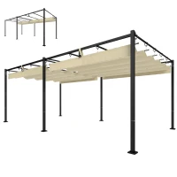Outsunny Pergola da Giardino con Tettuccio Scorrevole UV50+ in Metallo, 5.7x2.95m, Beige(m-11)