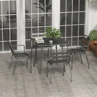 Outsunny Salon de jardin ensemble salle à manger de jardin 5 pièces avec 1 table et 4 chaises empilables en acier gris foncé(m-2)