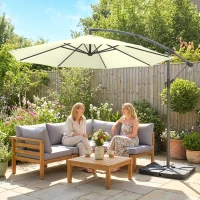 Outsunny 3m Overhanging Parasol, with Base, Weights and Cover - Beige(m-14)