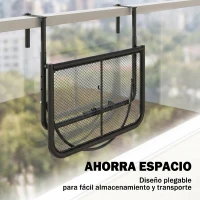 Outsunny Mesa Colgante de Balcón con Brazo Regulable y Altura Ajustable en 3 Posiciones Marco Metálico 60x56x50 cm Negro(m-5)