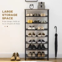 HOMCOM 8-Tier Shoe Rack, Shoe Storage Organizer with Mesh Shelves, Free Standing Shoe Shelf Stand for 21-24 Pairs of Shoes for Entryway, Hallway, Closet, Grey(m-4)