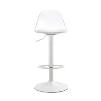 Lot de 2 tabourets de bar réglables, dossier ergonomique transparent, assise pivotante 360°, 40,5x39x82-104 cm, Blanc(m-10)