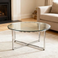Plateau de table rond en verre trempé, ultra résistant, résistant à la chaleur, 76x76x0.72 cm, Transparent(m-5)