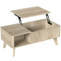 HOMCOM Mesa de Centro Elevável Compartimento Oculto 2 Prateleiras Abertas Bordas Arredondadas Estilo Meados do Séc. 100x48x41 cm Carvalho(m-6)