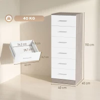HOMCOM Comò Cassettiera a 6 Cassetti con Antiribaltamento, 40x40x110 cm, Grigio Chiaro e Bianco(m-3)