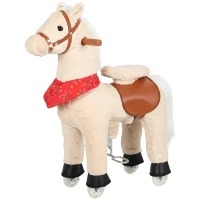 AIYAPLAY Cavallo a dondolo in peluche con testa rotante, ruote scorrevoli e suoni di nitriti, da 2 anni, marrone chiaro(m-10)