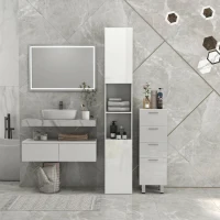kleankin Mobile Bagno Alto Slim 181.5cm con Ripiani Aperti e 2 Armadietti, 30x30x181.5 cm, Bianco(m-7)