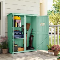 Outsunny Wooden Garden Shed with Two Windows, Tool Storage Cabinet, Outdoor Double Door organiser 127.5W x 50D x 164H cm, Green(m-10)