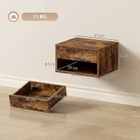 HOMCOM Set of Two Floating Bedside Tables - Rustic Brown(m-3)