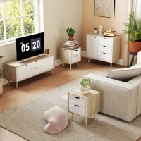HOMCOM Juego de 2 Mesitas de Noche Modernas con 2 Cajones con Deslizamiento Silencioso 40x35x50 cm Blanco Brillo y Roble(m-9)