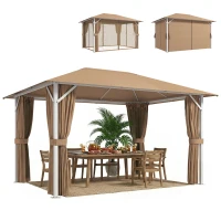 Outsunny Tonnelle de Jardin Pavillon Structure Stable en Métal 60mm Protection UV50+ et 10 Trous de Drainage 394x294x255cm Khaki(m-11)
