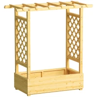 Outsunny Garden Planter with Trellis, Wooden Raised Bed for Garden with Hanging Roof and Drainage Holes, Outdoor Trellis Planter Box for Vegetables, Herbs and Flowers, 110 x 44 x 113 cm, Natural(m-1)