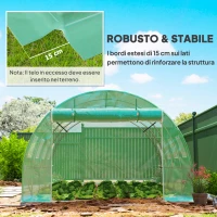 Outsunny Telo Serra in PE con 8 Finestre, Porta Avvolgibile e Bordi Interrati, 4x3x2 m, Verde(m-5)