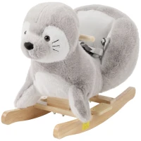 AIYAPLAY Cavallo a Dondolo per Bambini 1-3 Anni a Forma di Foca con Suoni Realistici, Cintura di Sicurezza, Grigio(m-6)