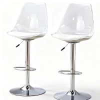 Lot de 2 tabourets de bar réglables, dossier ergonomique transparent, assise pivotante 360°, 40,5x39x82-104 cm, Blanc(m-2)