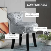 HOMCOM Dressing Table Stool with Rubber Wood Legs, Ice Velvet Vanity Stool for Living Room Bedroom, Grey(m-4)