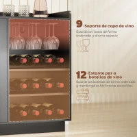 HOMCOM Mueble de Bar con Luces LED RGB y Botellero para 12 Botellas Armario Buffet para Vinos para Comedor Salón Negro(m-4)