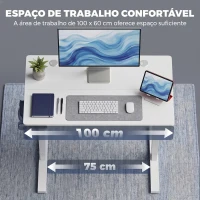 HOMCOM Secretária Elevatória com Memória, Altura Regulável, 2 Passa-cabos e Ecrã LED, Branco(m-6)
