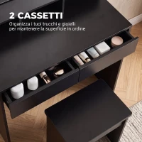 HOMCOM Tavolo da Trucco con Specchio, 3 Ripiani, 2 Cassetti e Sgabello, in Legno, 75x38x135 cm, Nero(m-6)