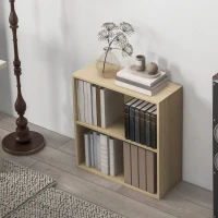 HOMCOM 2 Tier Bookshelf, Low Bookcase with Adjustable Shelf, 2 Compartments for Home Office, Living Room, Study, Natural(m-7)