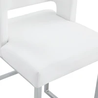 Lot de 2 tabourets de bar style nordique, structure métallique robuste avec pieds argentés, 48x53.3x91.4 cm, Blanc+Argent(m-7)