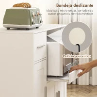 HOMCOM Móvel Auxiliar de Cozinha com Rodas para Microondas com Bandeja Deslizante Gaveta 3 Portas Prateleira Ajustável 80x40x88,7 cm Branco(m-6)